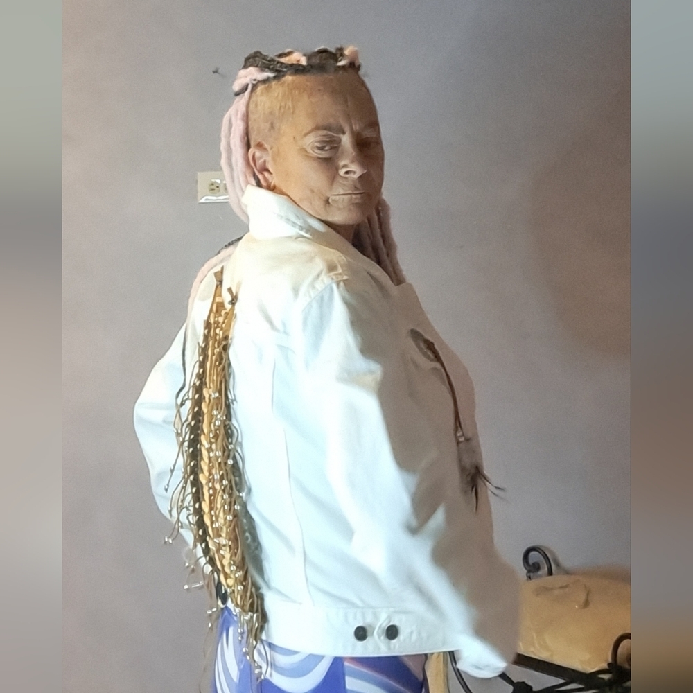 White Beaded Women's Jean Jacket - Picture 10 of 13